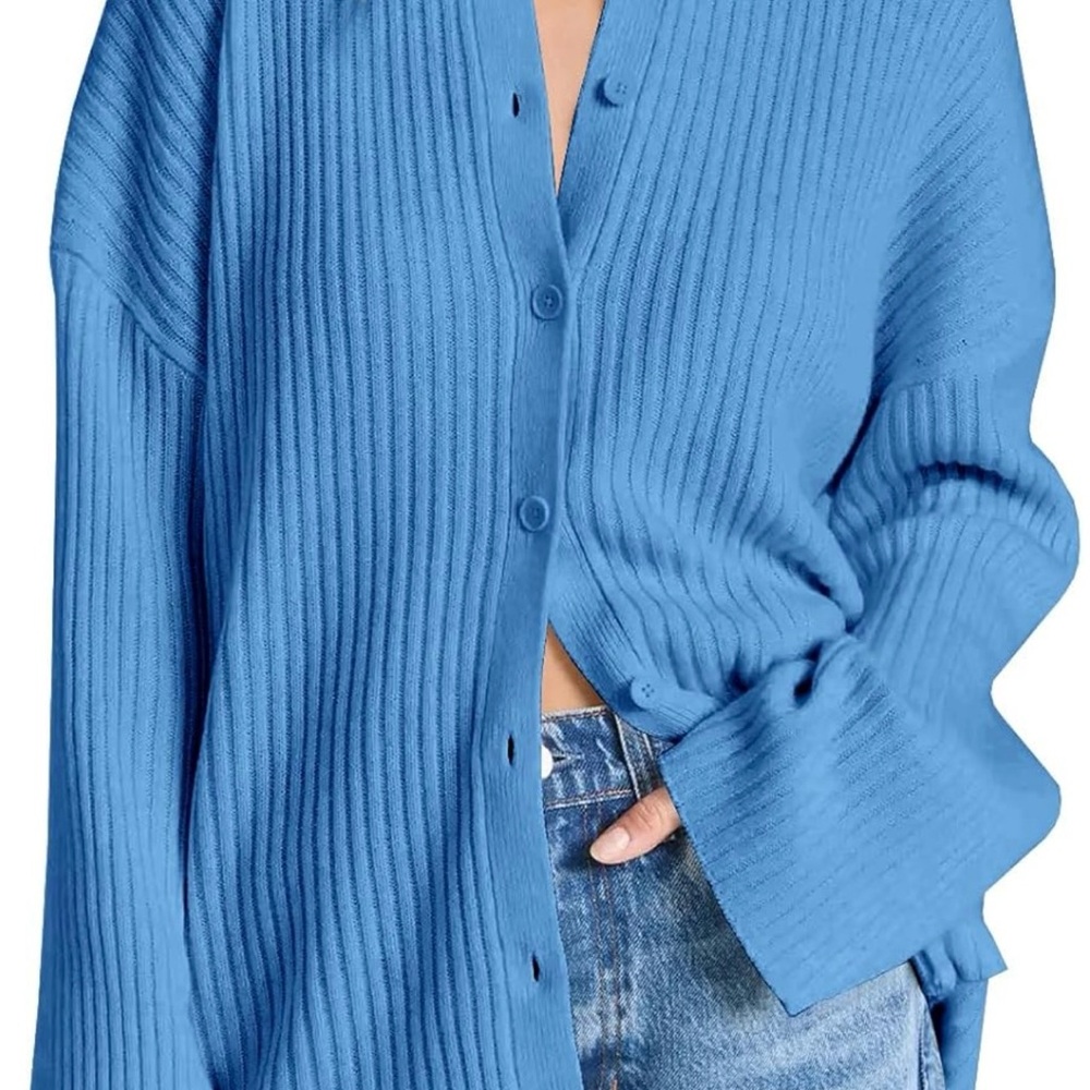 Blue Ribbed Women's Sweater